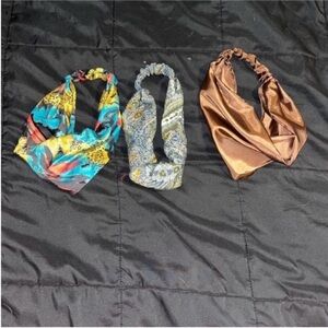 Colorful & Satin Elastic Headband Set - Multicolor, Blue Paisley, Bronze